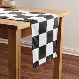 Sophisticated Black and White Checkered Pattern Long Table Runner