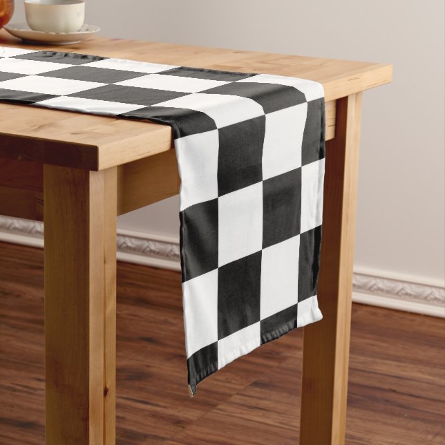 Sophisticated Black and White Checkered Pattern Long Table Runner (In Situ)