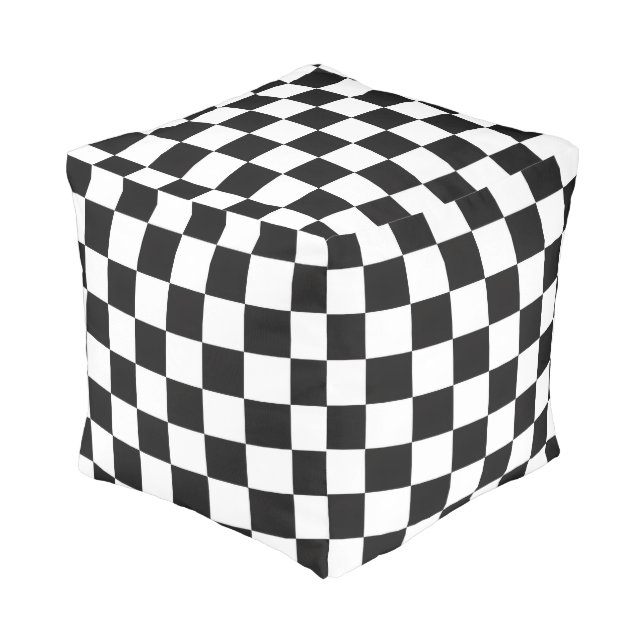 Sophisticated Black and White Checkered Pattern Pouf (Angled Back)