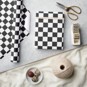 Sophisticated Black and White Checkered Pattern Wrapping Paper