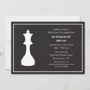 Sophisticated Black and White Chess Piece Birthday Invitation