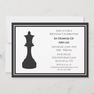 Sophisticated Black and White Chess Piece Birthday Invitation