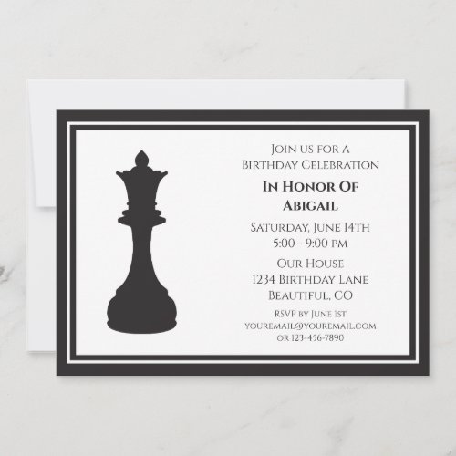 Sophisticated Black and White Chess Piece Birthday Invitation