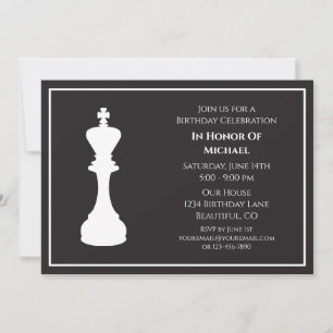 Sophisticated Black and White Chess Piece Birthday Invitation
