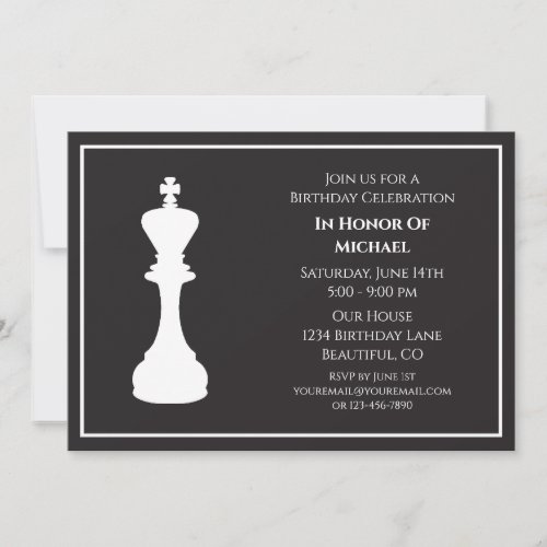 Sophisticated Black and White Chess Piece Birthday Invitation