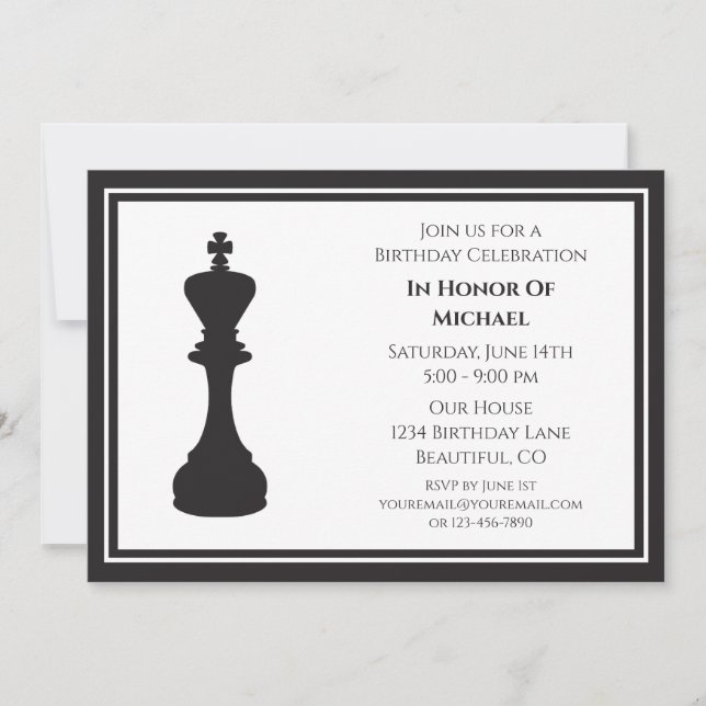 Sophisticated Black and White Chess Piece Birthday Invitation (Front)