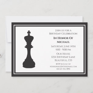 Sophisticated Black and White Chess Piece Birthday Invitation