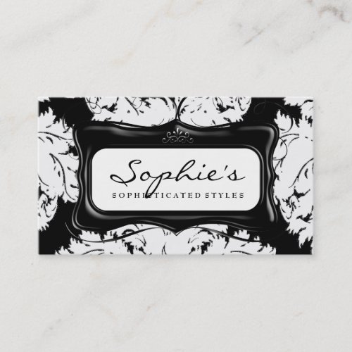 Sophisticated Black and White Damask Business Card