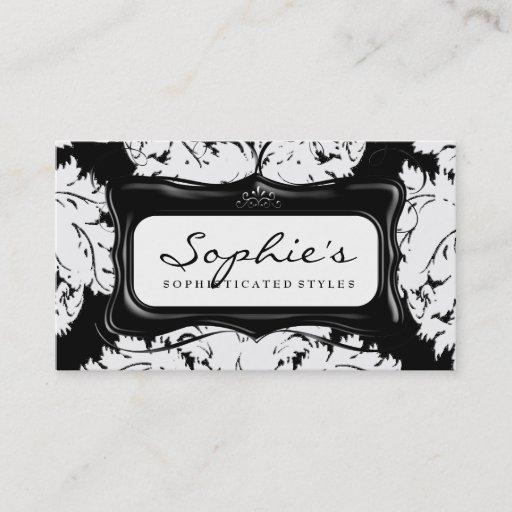 Customizable Sophisticated Black and White Damask Business Card