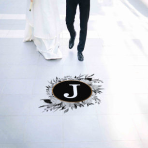 Sophisticated Black and White Floral Monogram Floor Decals