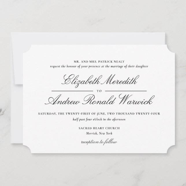 Sophisticated Black and White Lace Script  Invitation (Front)