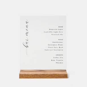 Sophisticated Black and White Minimalist Bar Menu Acrylic Sign