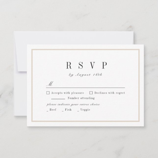 Sophisticated black and white minimalist wedding RSVP card (Front)
