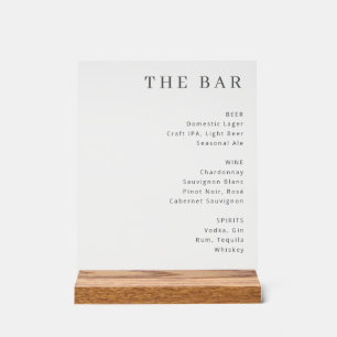 Sophisticated Black and White Serif Bar Menu Acrylic Sign