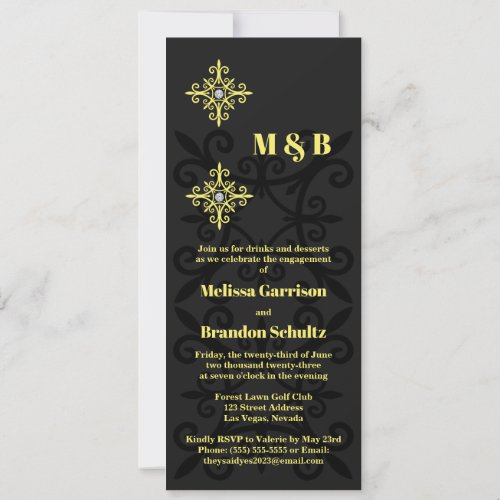 Sophisticated Black and Yellow Engagement Party Invitation