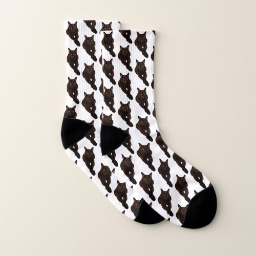 Sophisticated Black Cat Photo Cutout Tiled Socks