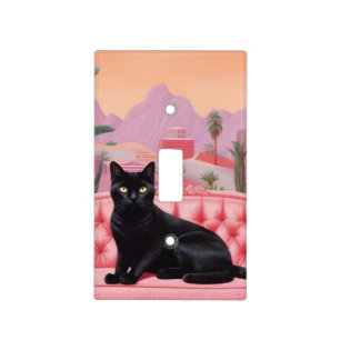 Sophisticated Black Cat Pink Room wall plate