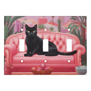 Sophisticated Black Cat Pink Room wall plate