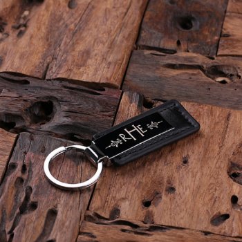 Sophisticated Black Engraved Leather Keychain by tealsprairie at Zazzle
