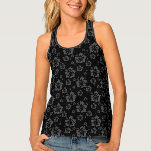 Sophisticated Black Floral Muted Abstract Pattern Tank Top