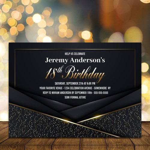 Sophisticated Black Gold 18th Birthday Party Invitation
