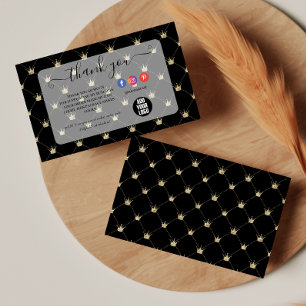 Sophisticated Black Gold Crown Layout Thank You Card