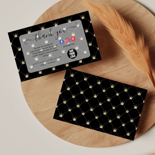 Sophisticated Black Gold Crown Layout Thank You Card (Creator Uploaded)
