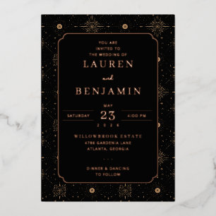 Sophisticated Black Gold Fireworks Foil Invitation