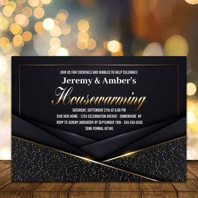 Sophisticated Black Gold Housewarming Party Invitation | Zazzle