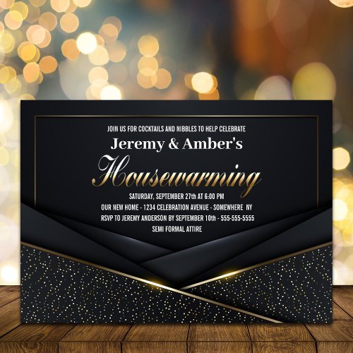Sophisticated Black Gold Housewarming Party  Invitation
