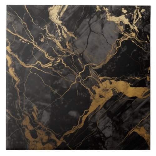 Sophisticated Black Gold Marble Tile