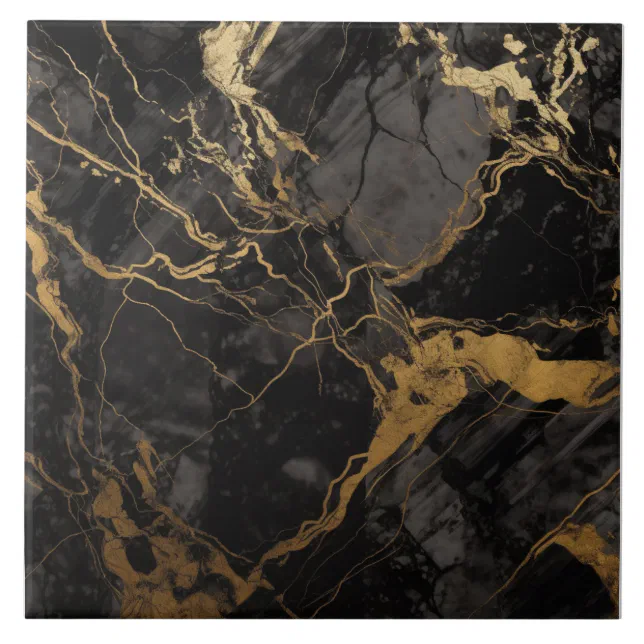 Sophisticated Black Gold Marble Tile Zazzle