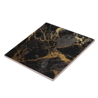 Sophisticated Black Gold Marble Tile | Zazzle