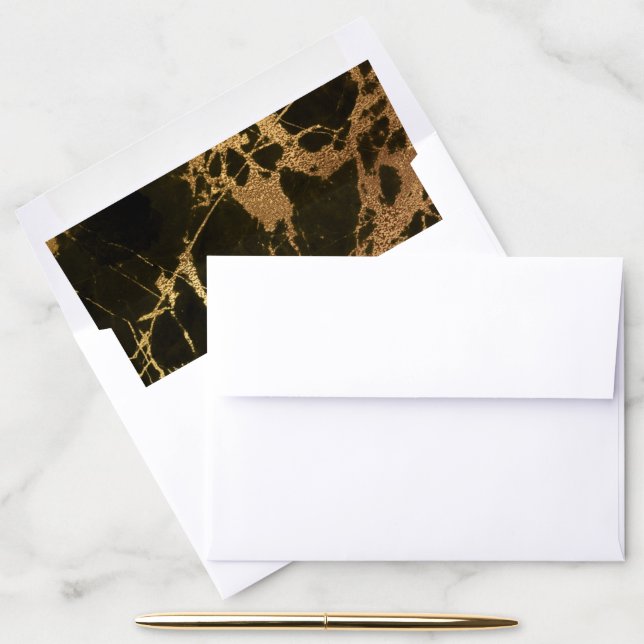 Sophisticated Black & Gold Marbling Envelope Liner (Desk)