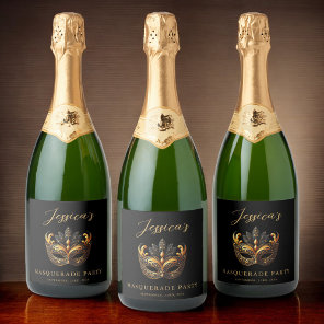 Sophisticated Black & Gold Masquerade Celebration Sparkling Wine Label
