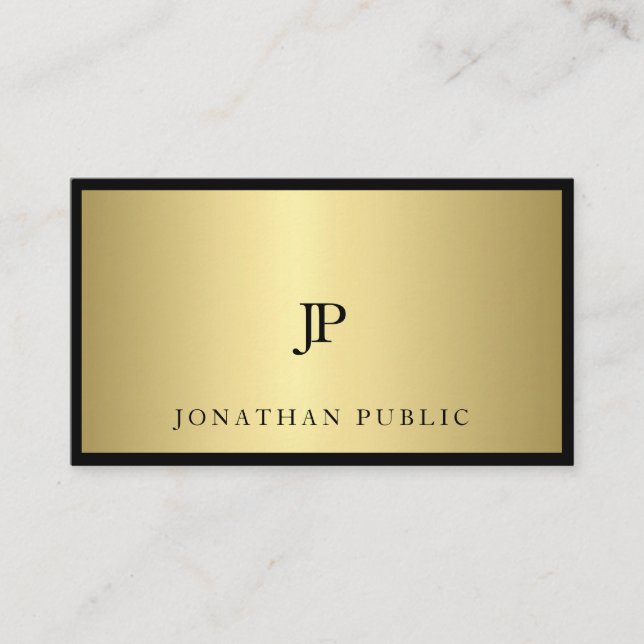 Sophisticated Black Gold Monogram Glam Modern Fine Business Card (Front)