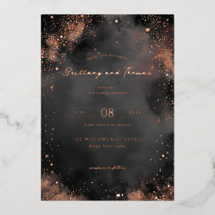 Sophisticated Black Gold Sparkles Foil Invitation
