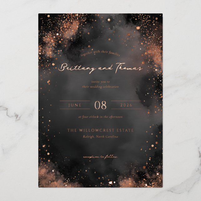 Sophisticated Black Gold Sparkles Foil Invitation (Front)