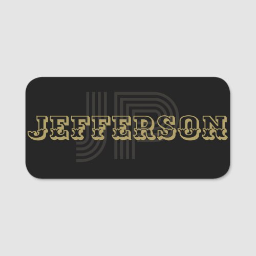 Sophisticated Black  Gold Unique Font Combination Name Tag