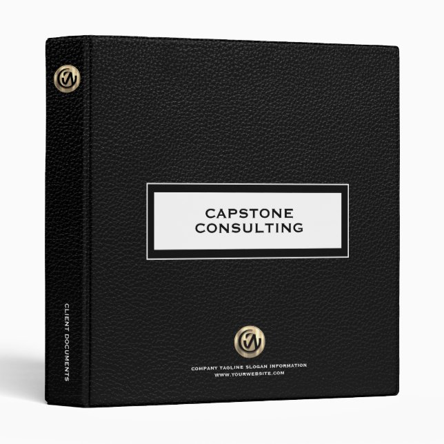 Sophisticated Black Leather Presentation Binder (Front/Spine)