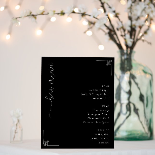 Sophisticated Black Minimalist Bar Menu Foam Board (In Situ (Wedding))