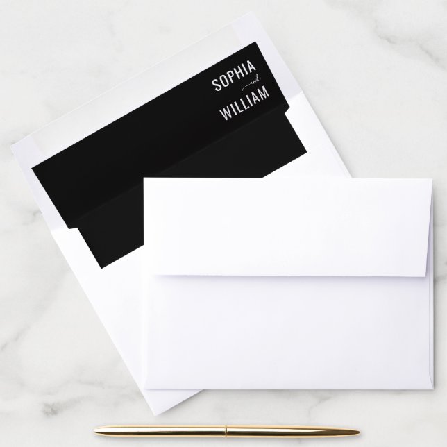Sophisticated Black Minimalist Calligraphy Envelope Liner (Desk)