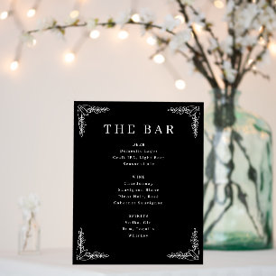 Sophisticated Black Monochromatic Beverage Menu Foam Board