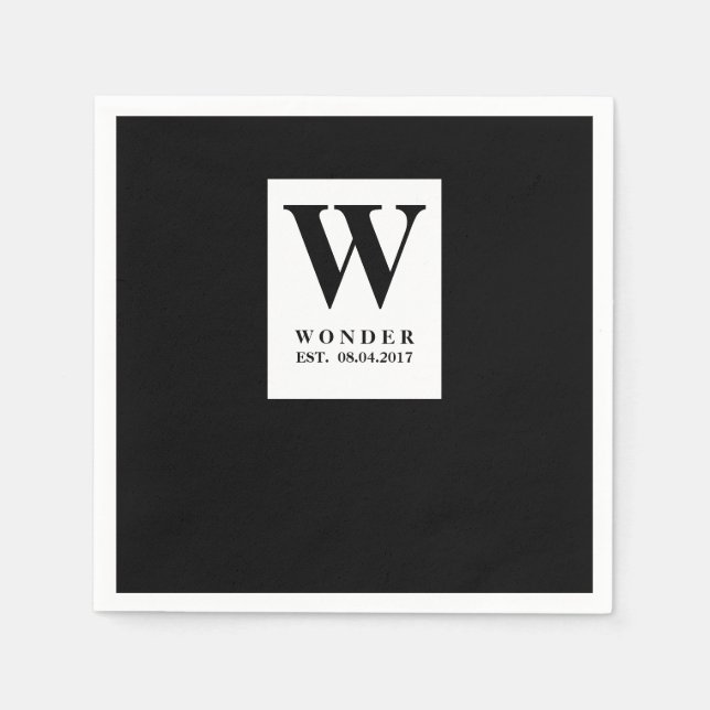 Sophisticated Black Monogram | Minimalist Marriage Napkins (Front)