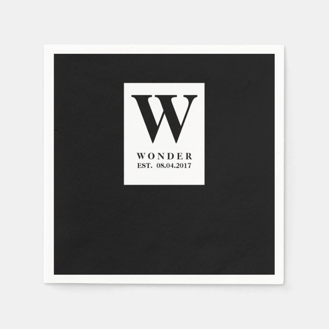 Sophisticated Black Monogram | Minimalist Marriage Napkins
