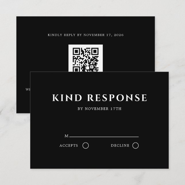 Sophisticated Black QR Code Elegant Wedding RSVP Card (Front/Back)