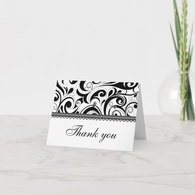 Sophisticated Black Swirls Thank You Card (Front)