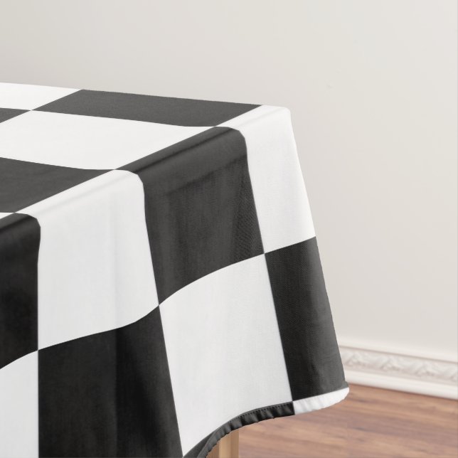 Sophisticated Black & White Checkered Party Picnic Tablecloth (In Situ)