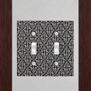 Sophisticated Black White Damask Pattern Scrolls Light Switch Cover