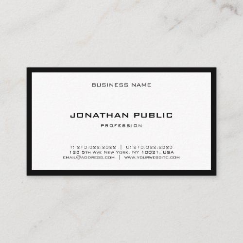 Sophisticated Black White Modern Sleek Top Plain Business Card